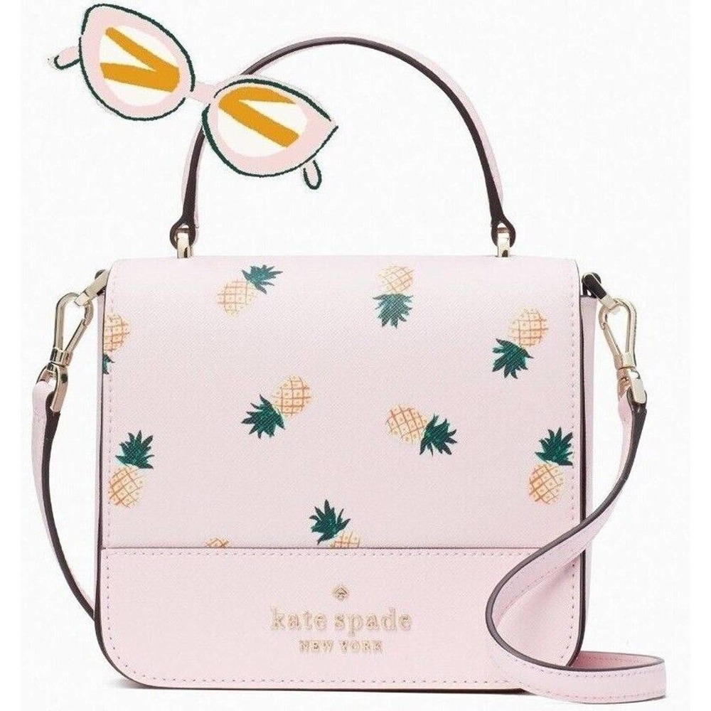 Kate Spade Staci Square Pineapple Crossbody Pink Saffiano K7629 NWT $299 MSRP FS